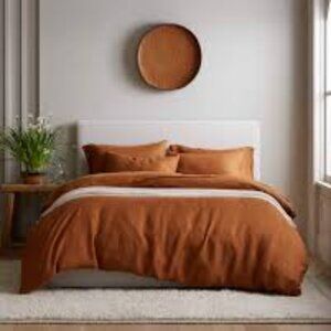 Quince Terracotta European Linen Duvet Cover